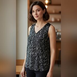 Apt. 9 Black and White Abstract Blouse Size M